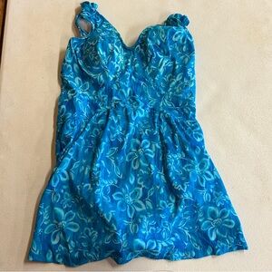 Rose Marie Reid Floral Blue Swim Dress - Size 14
